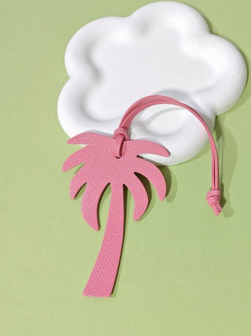 Faux Leather Palm Tree Bag Charm- Pink