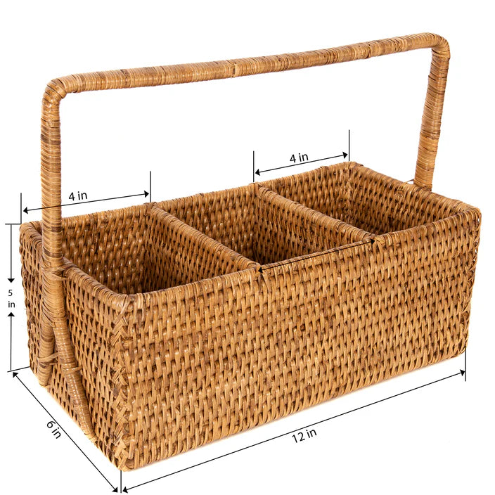 Rattan 3 Section Caddy/Cutlery Holder