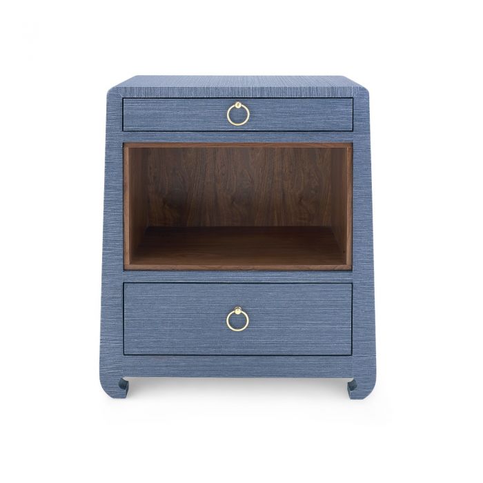 Navy Grasscloth 2-Drawer Side Table