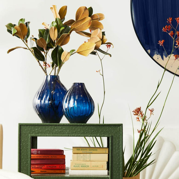 Striated Blue Glass Vase