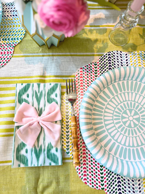 Green Ikat Paper Dinner Napkins- Pack of 25