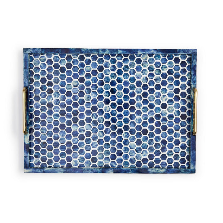 Blue/Wht Inlaid Decorative Rectangle Serving Tray