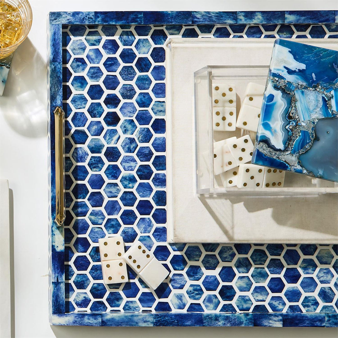Blue/Wht Inlaid Decorative Rectangle Serving Tray