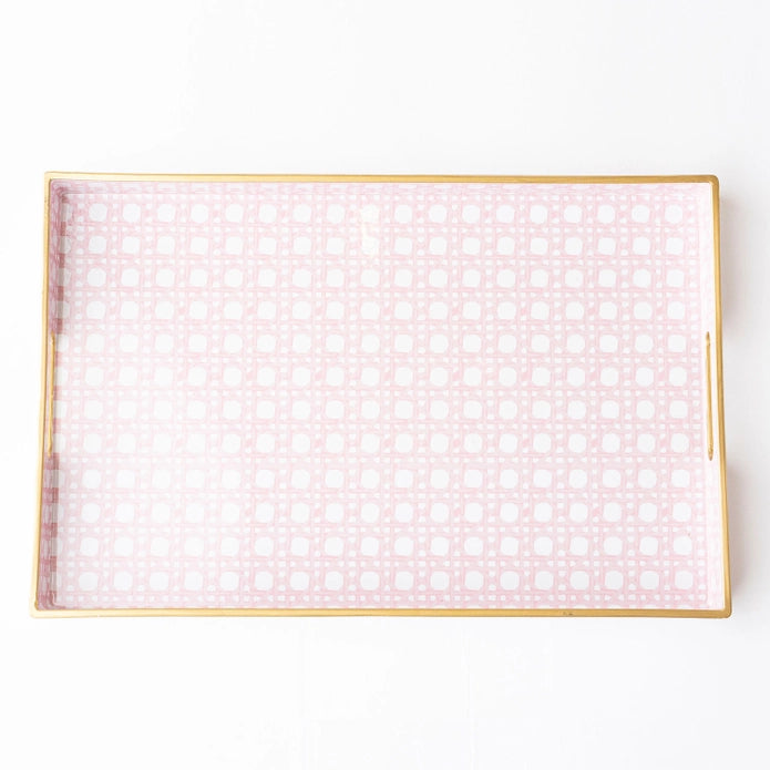 Pink Cane Rectangular Tray