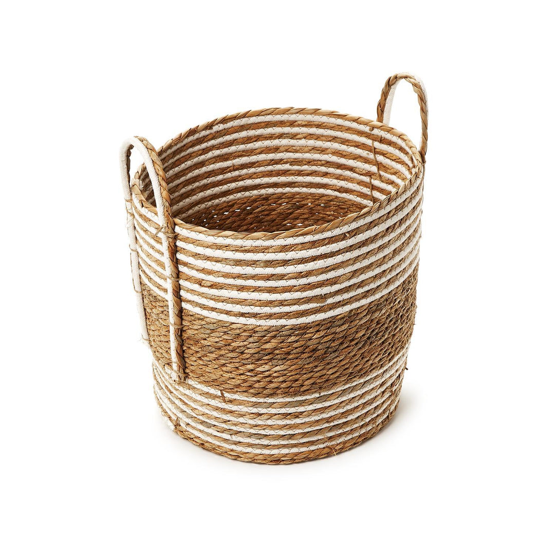 Hand-Woven Water Hyacinth and Cotton Basket
