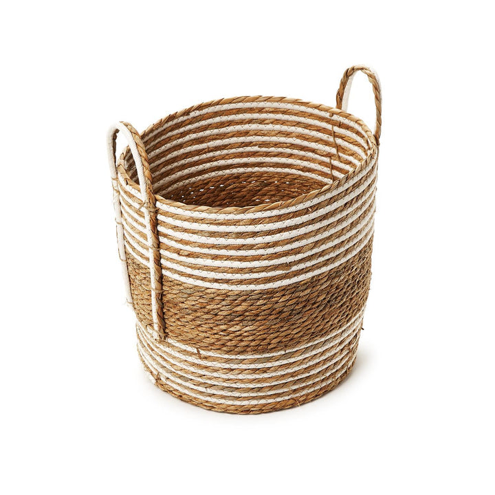 Hand-Woven Water Hyacinth and Cotton Basket