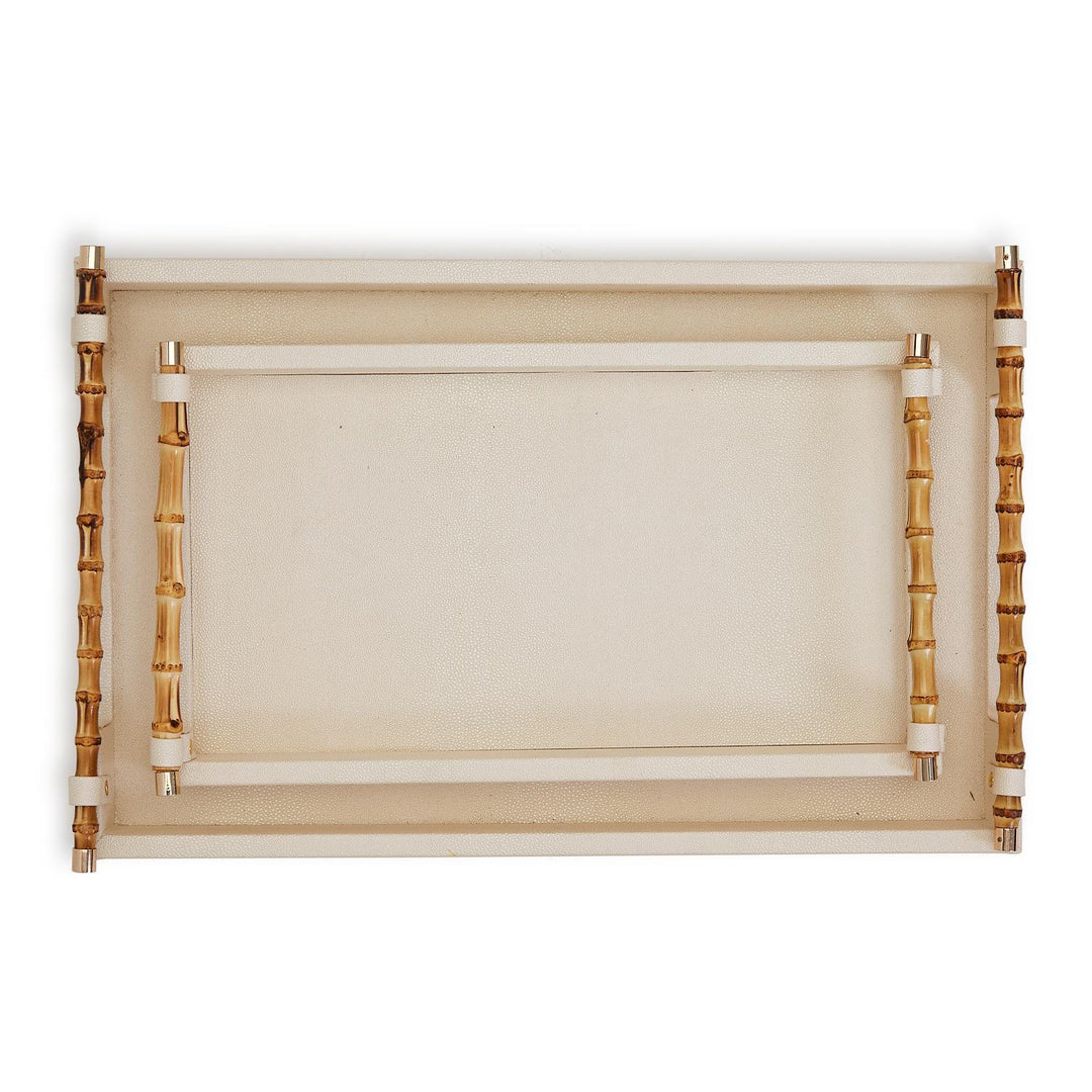 Cream Decorative Tray w/ Bamboo Handles- Small