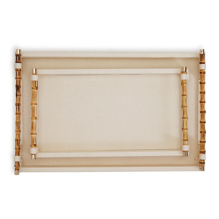 Cream Decorative Tray w/ Bamboo Handles- Small