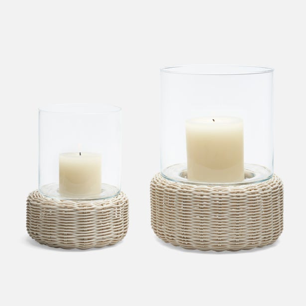 Faux Rattan White Hurricane Sm.