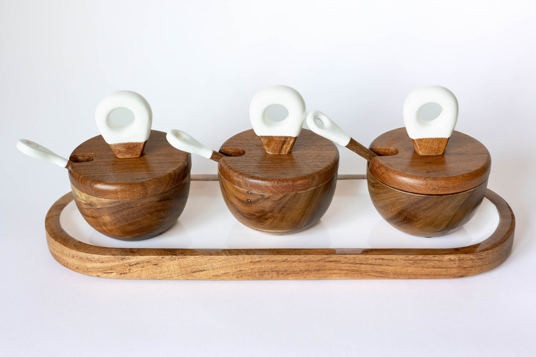 Acacia Wood Dipping Bowl Set