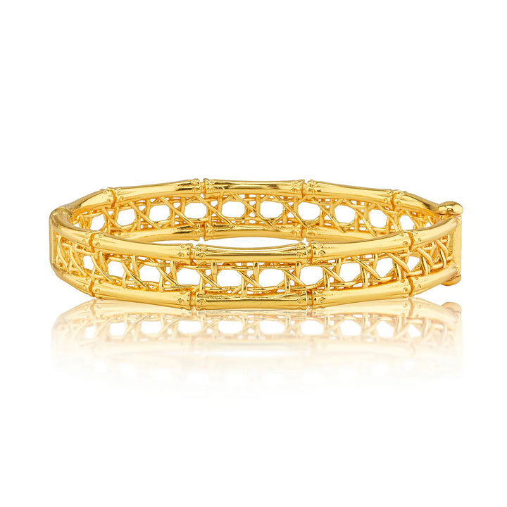 Veranda Caning Hinged Bangle, S,M, Gold