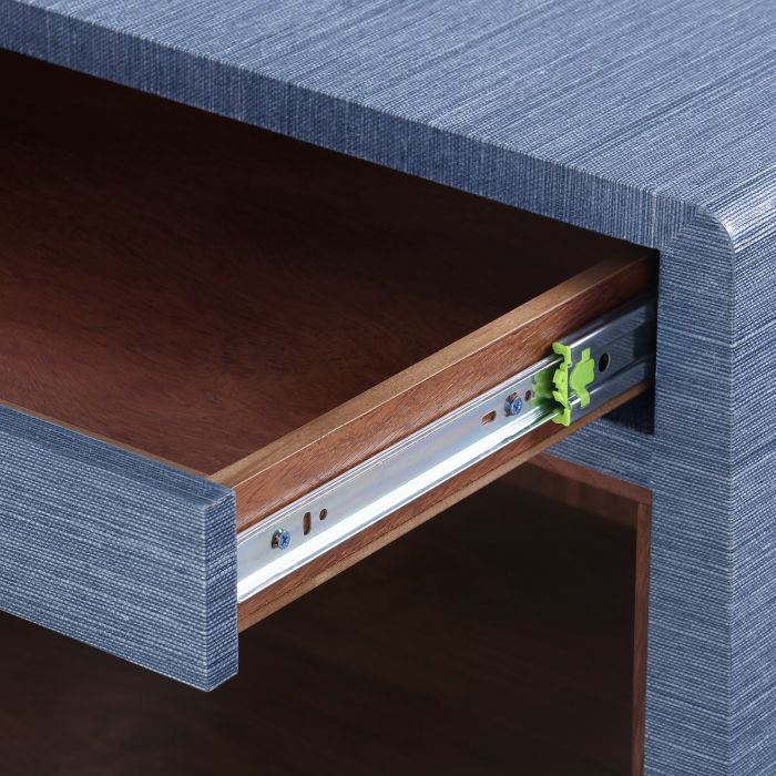 Navy Grasscloth 2-Drawer Side Table
