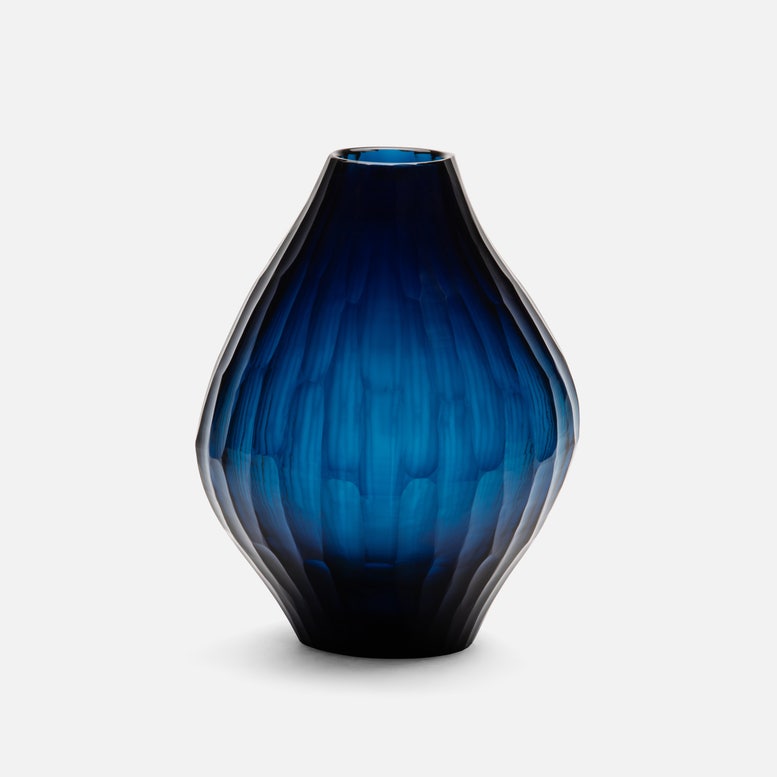 Striated Blue Glass Vase