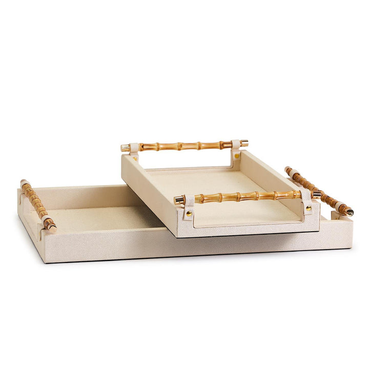 Cream Decorative Tray w/ Bamboo Handles- Small