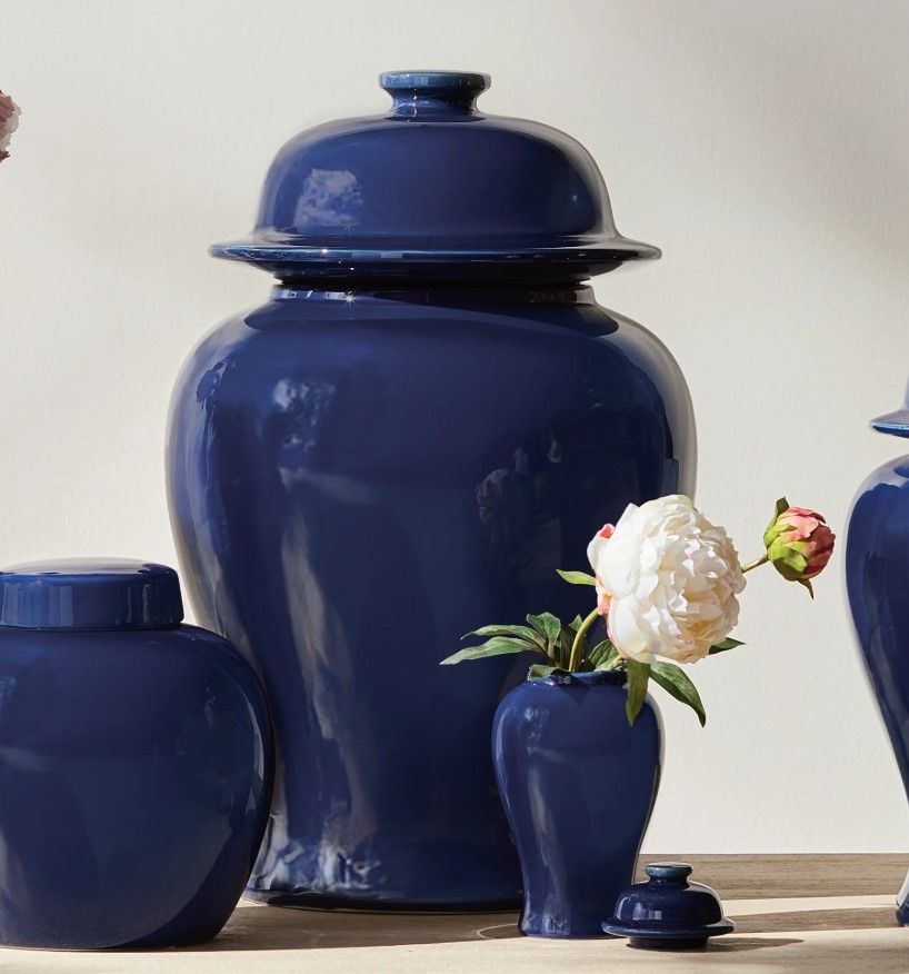 Koa Large Navy Lidded Ginger Jar