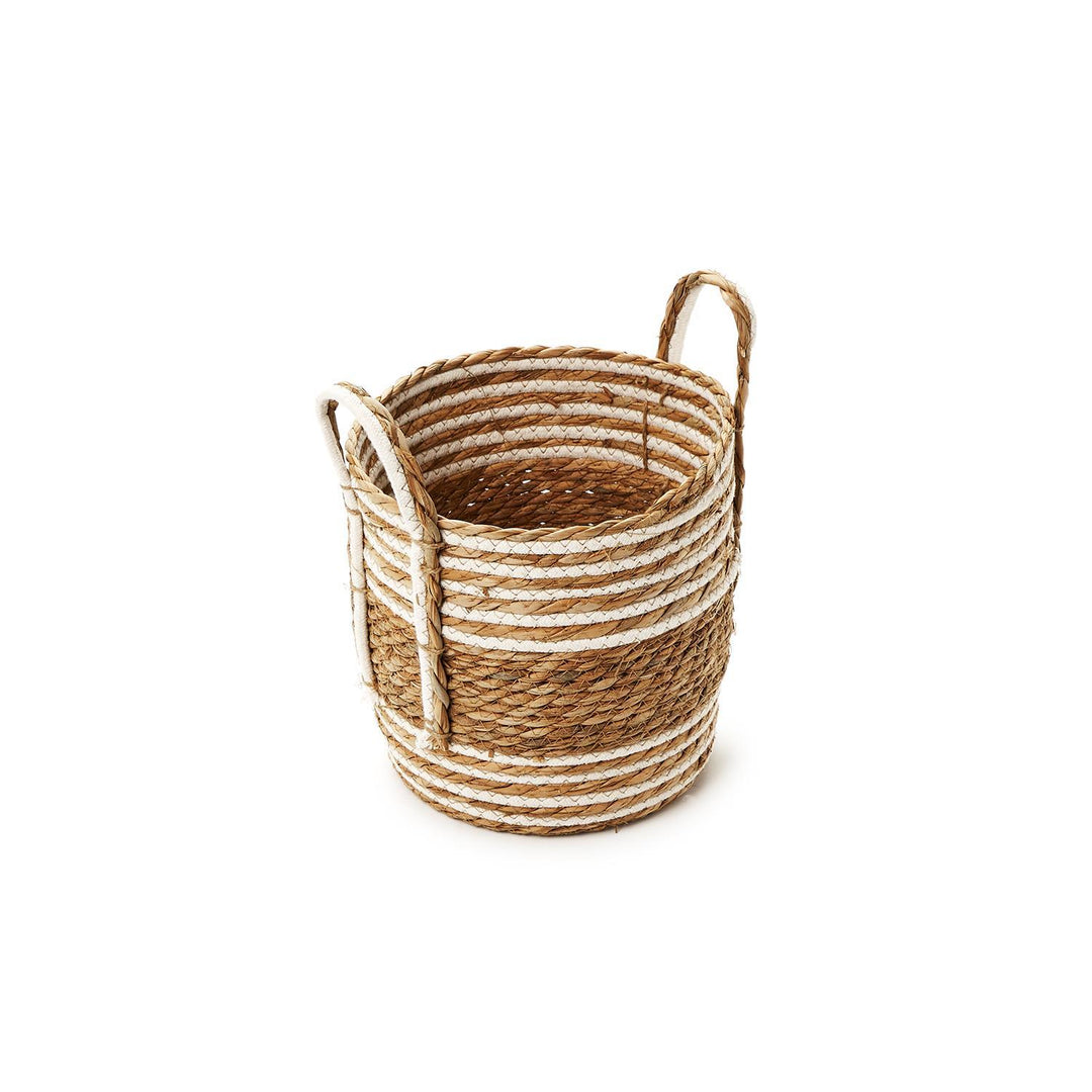 Hand-Woven Water Hyacinth and Cotton Basket