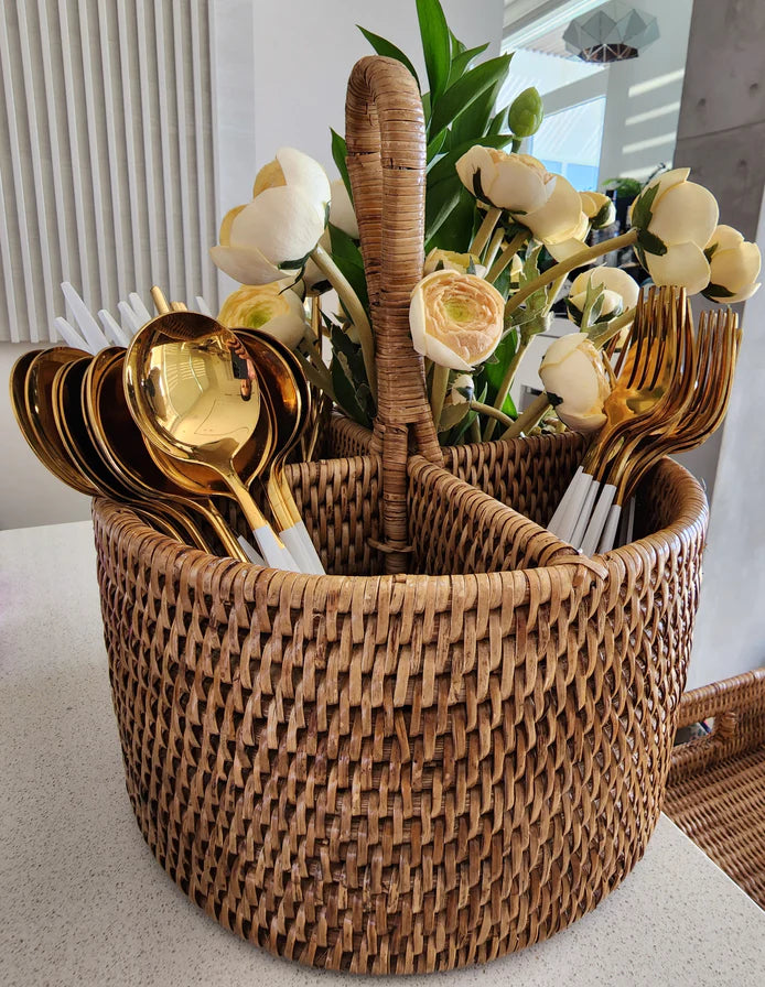 Rattan Round 4 Section Caddy/Cutlery Holder
