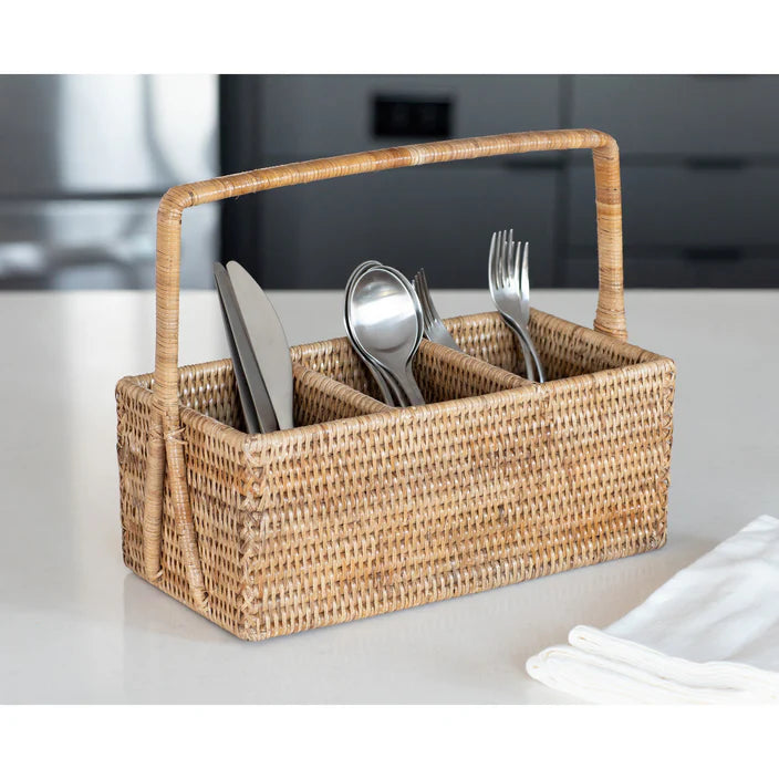 Rattan 3 Section Caddy/Cutlery Holder
