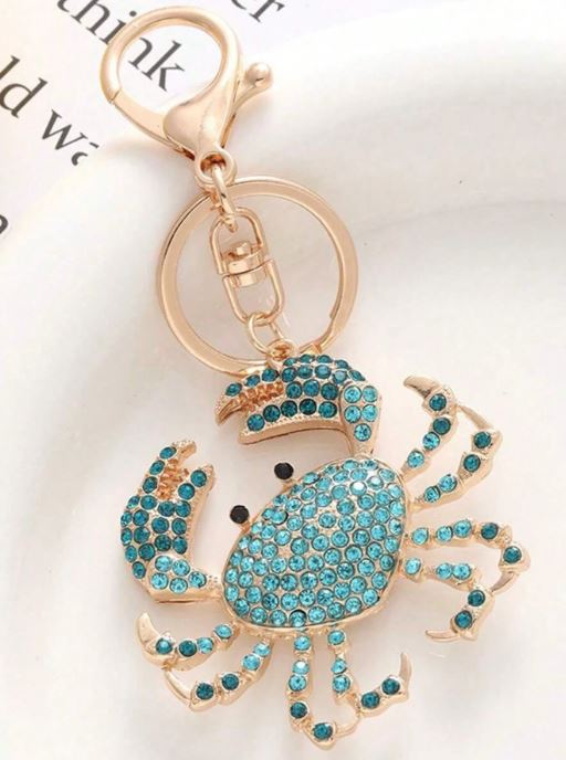 Lake Blue Rhinestone Crab Bag Charm