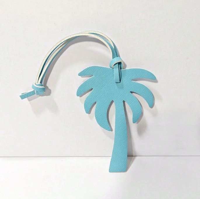 Faux Leather Palm Tree Bag Charm- Blue