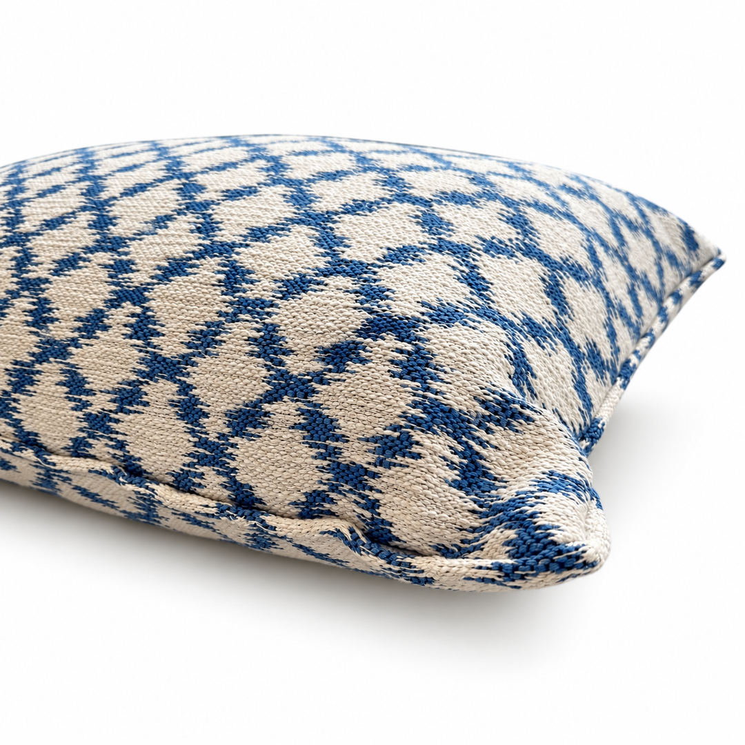 Ikat Diamond Outdoor Lumbar Pillow - Cobalt