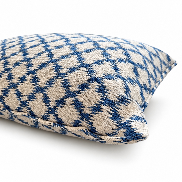 Ikat Diamond Outdoor Lumbar Pillow - Cobalt