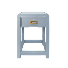 Light Blue One Drawer Grasscloth Side Table