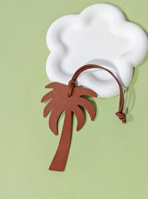 Faux Leather Palm Tree Bag Charm- Brown