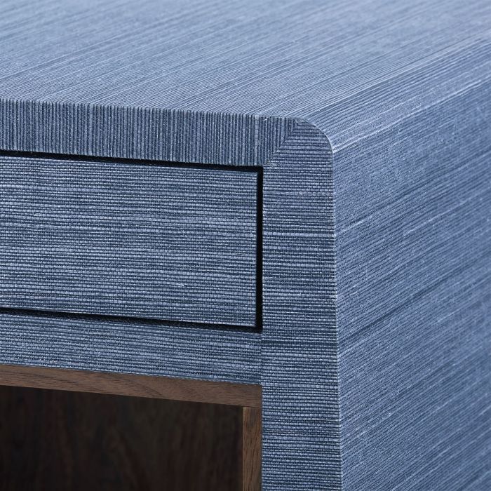 Navy Grasscloth 2-Drawer Side Table