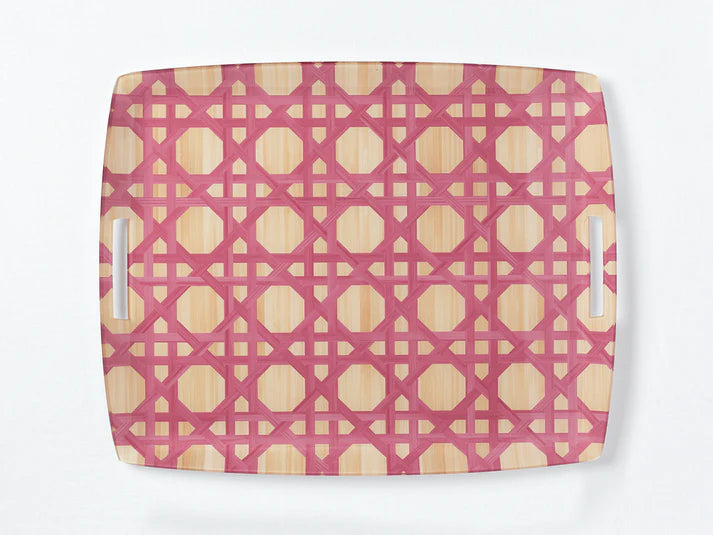 Pink Cane Serving Tray w/ Handles
