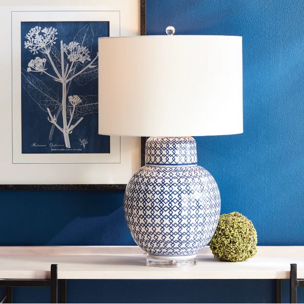 Blue Fretwork Lamp