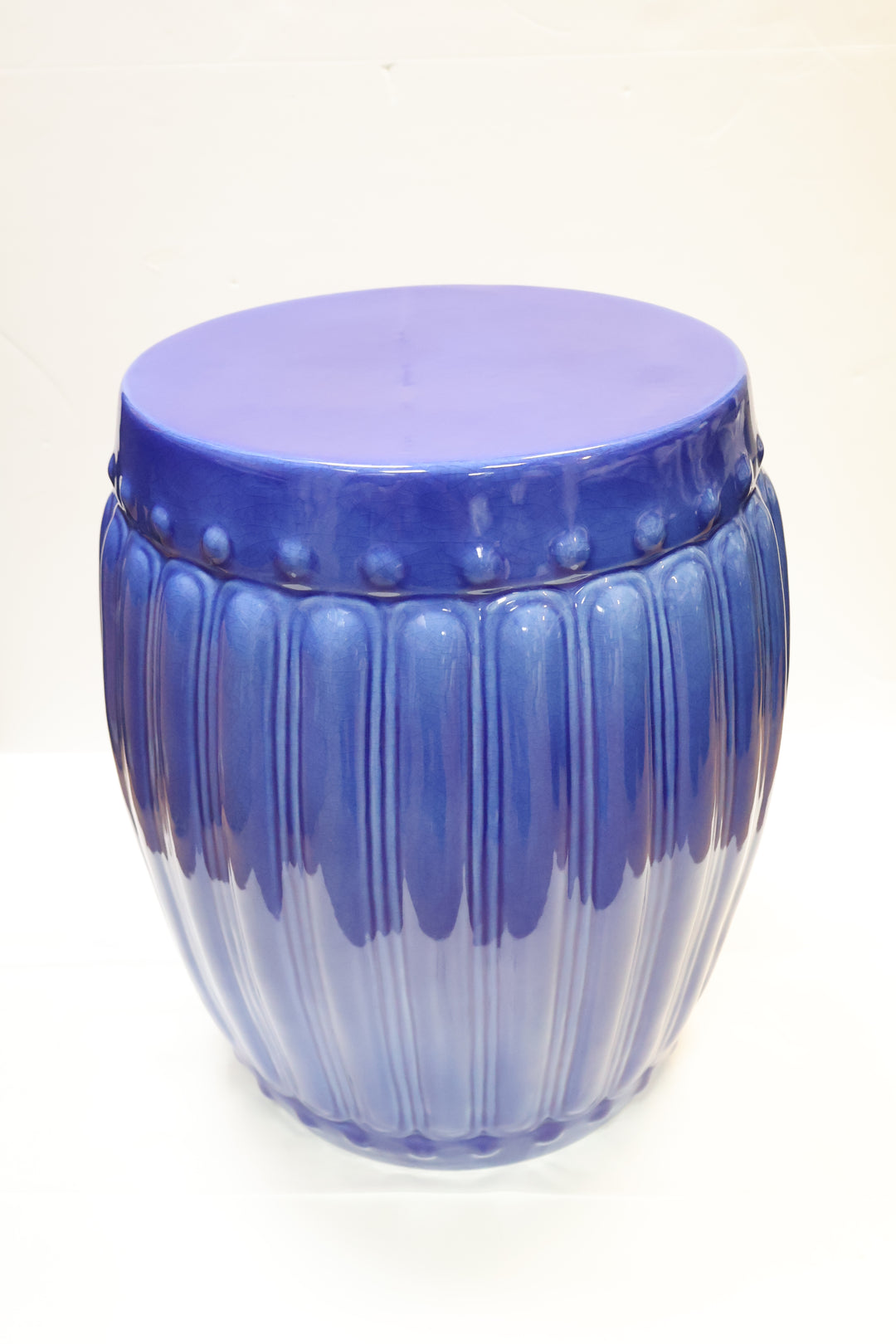 Crackle Dark Blue Ribbed Porcelain Stool