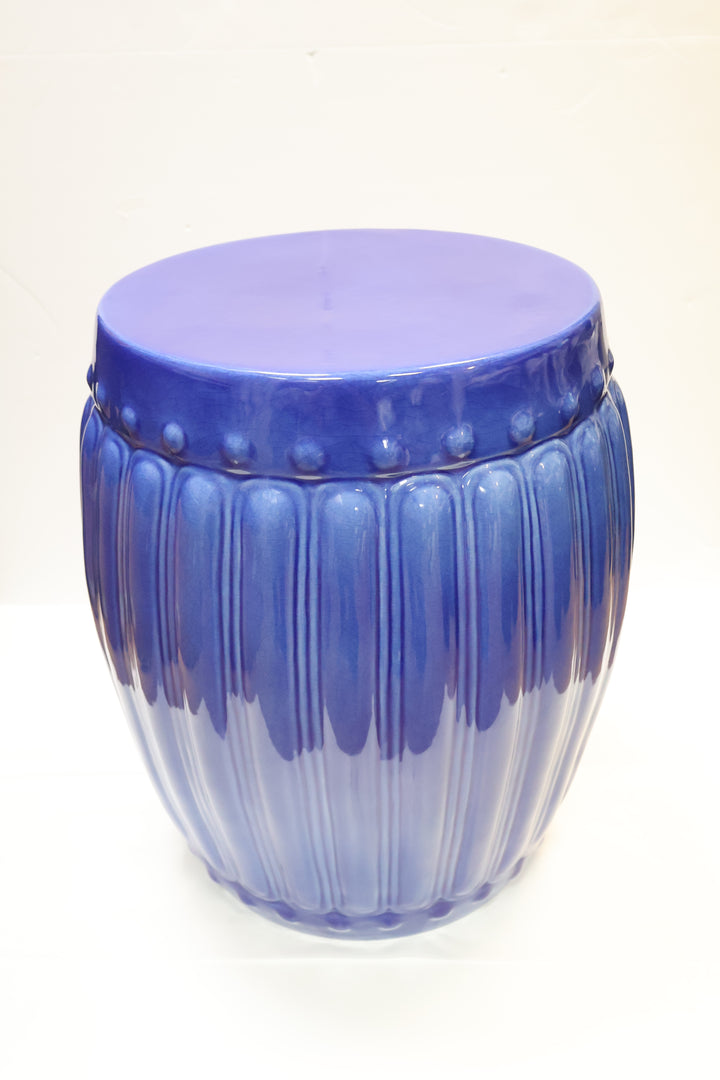 Crackle Dark Blue Ribbed Porcelain Stool