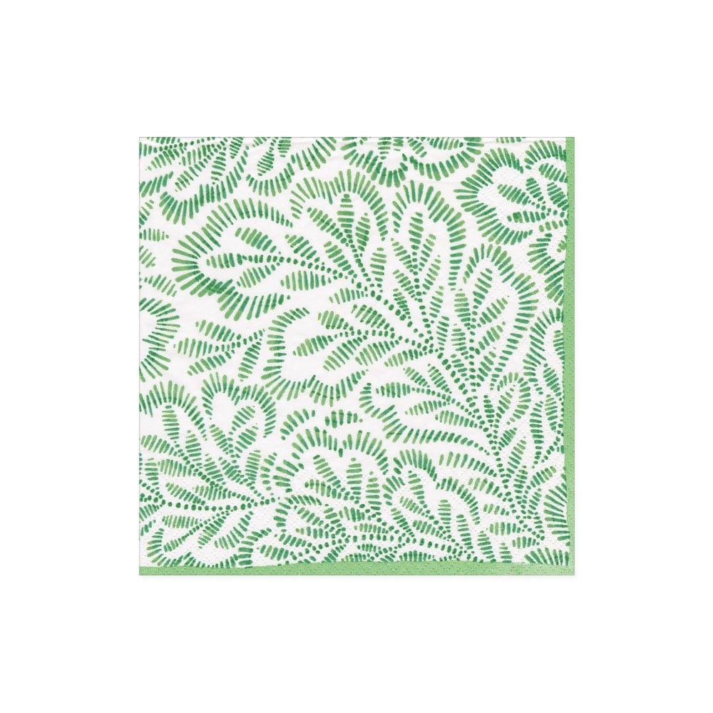 BLOCK PRINT LEAVES GREEN - NAPKIN COCKTAIL