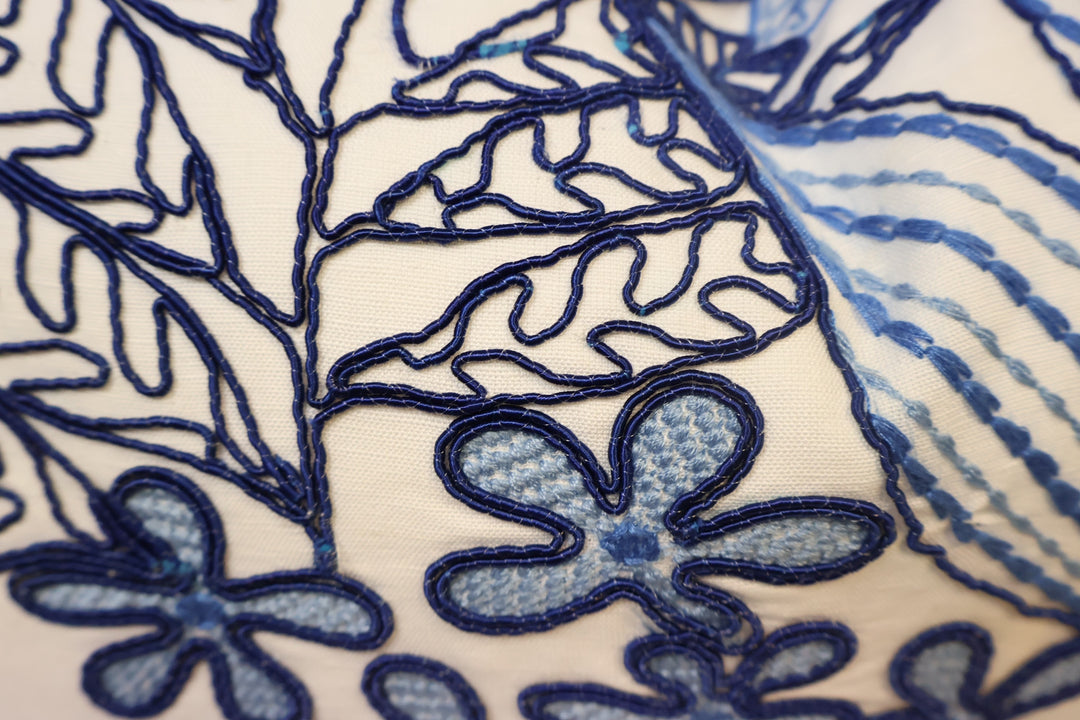Blue Embroidered Lumbar Pillow