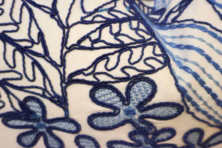 Blue Embroidered Lumbar Pillow