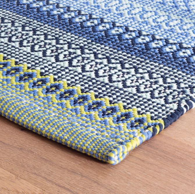 Fiesta Stripe Handwoven Indoor/Outdoor Rug- French Blue/Green