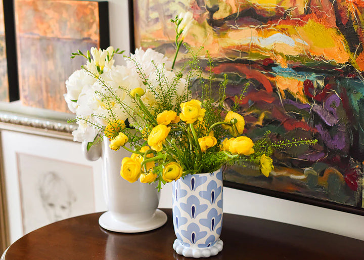 White Large Cylinder Vase w/ Knob Handles