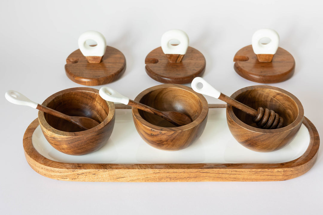 Acacia Wood Dipping Bowl Set