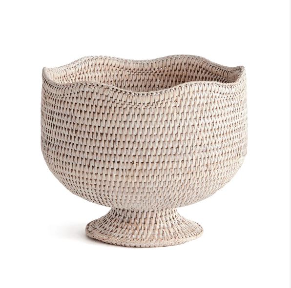 Burma Rattan Footed Cachepot- Whitewash