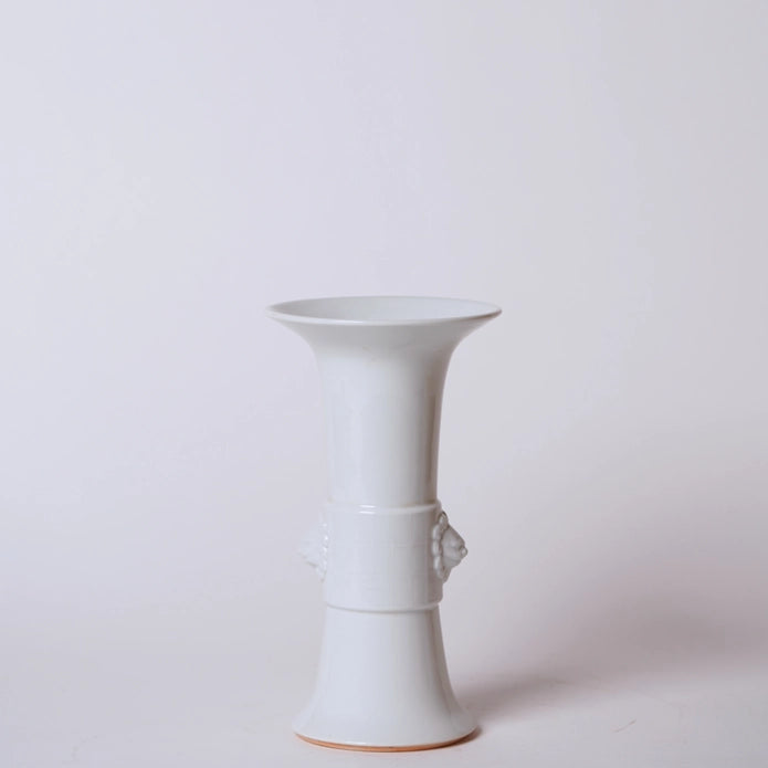 White Porcelain Baluster Vase with Sprigged Lion Heads