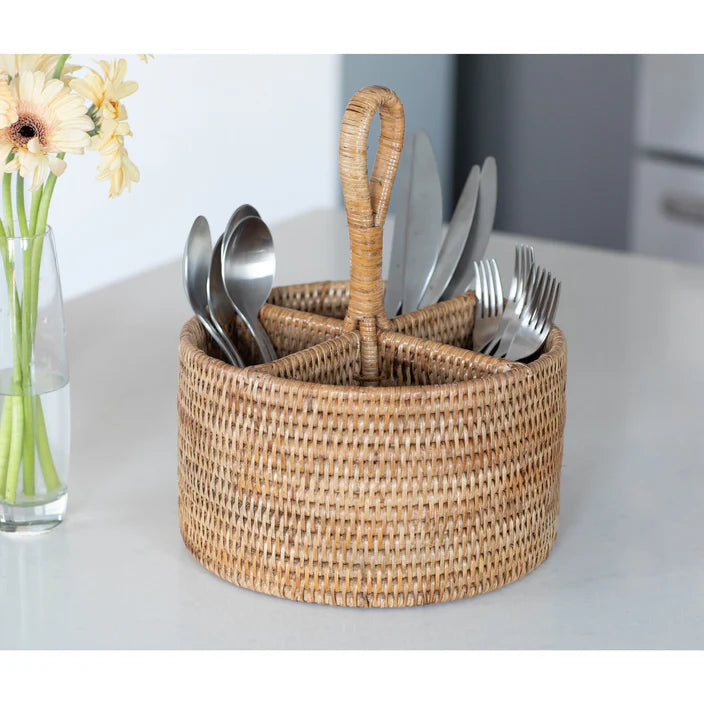 Rattan Round 4 Section Caddy/Cutlery Holder