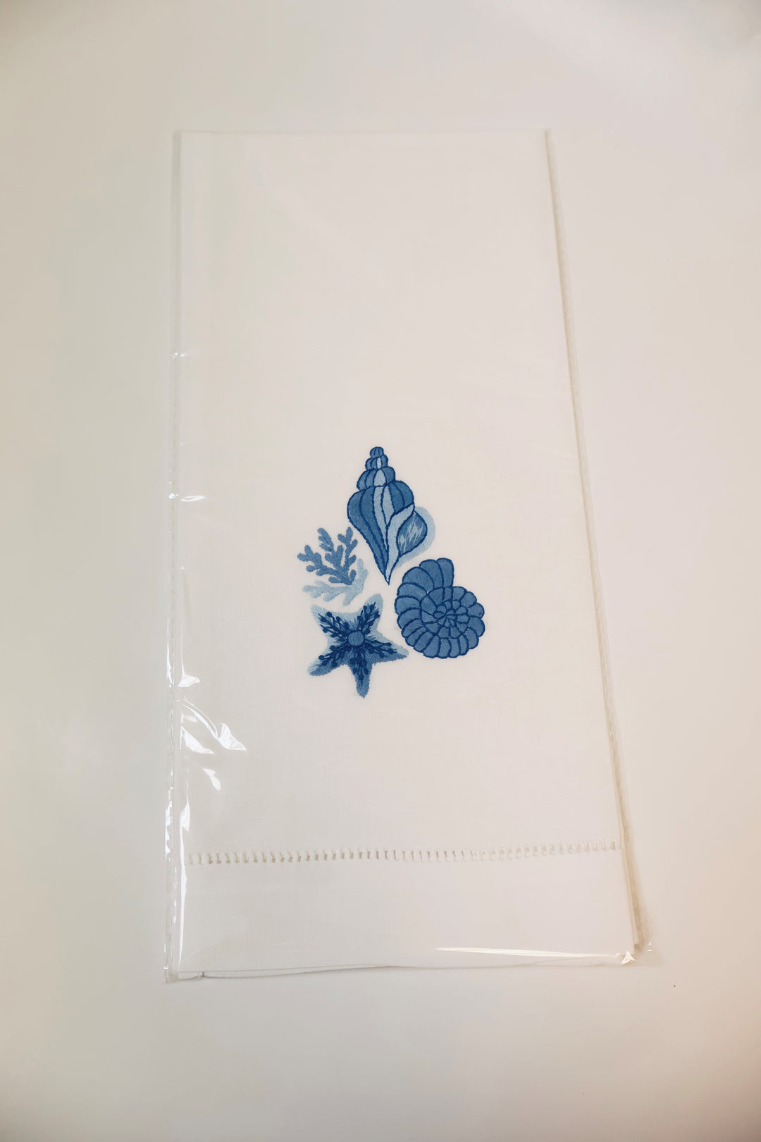 Three Blue Shells Embroidered Towel