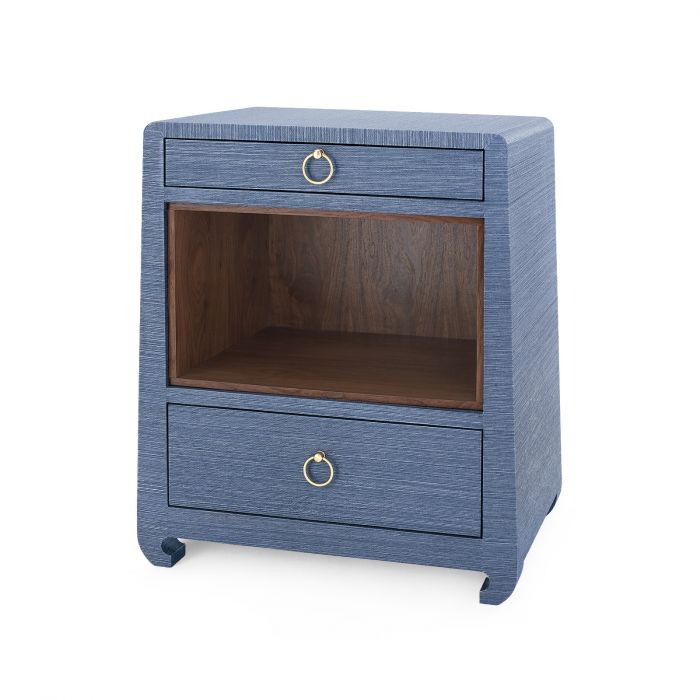 Navy Grasscloth 2-Drawer Side Table