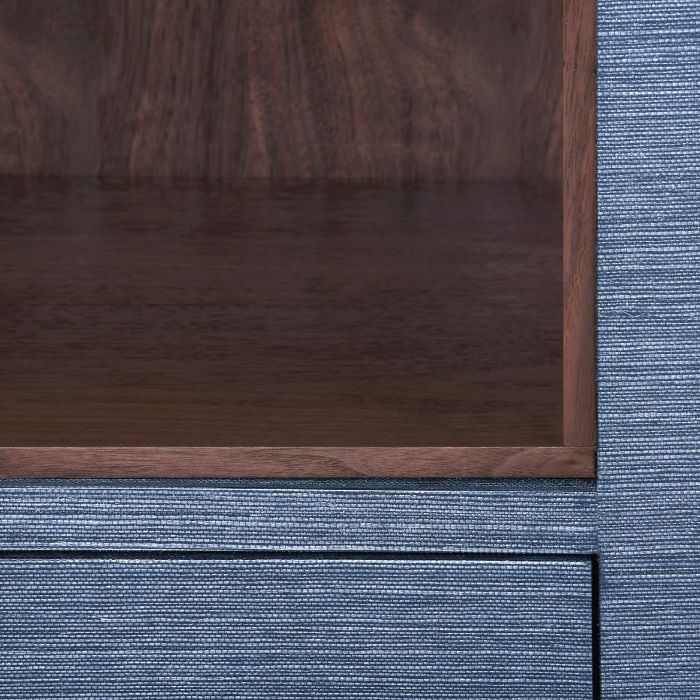 Navy Grasscloth 2-Drawer Side Table