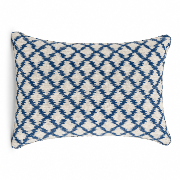 Ikat Diamond Outdoor Lumbar Pillow - Cobalt
