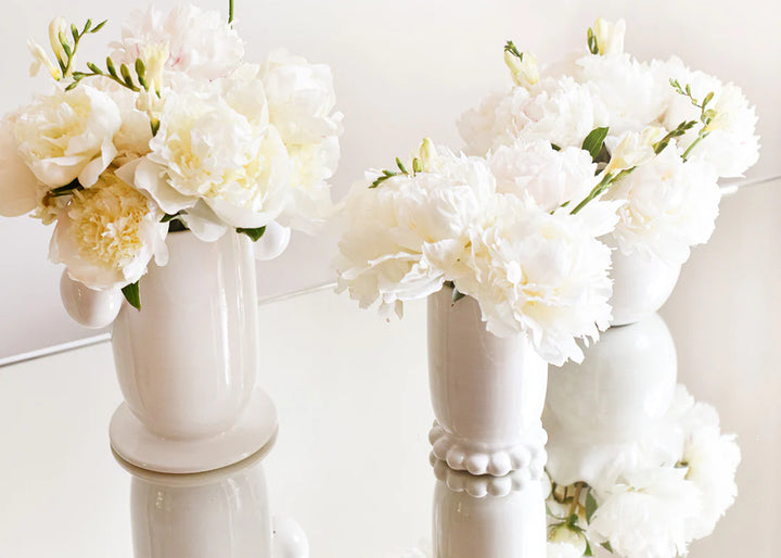 White Large Cylinder Vase w/ Knob Handles