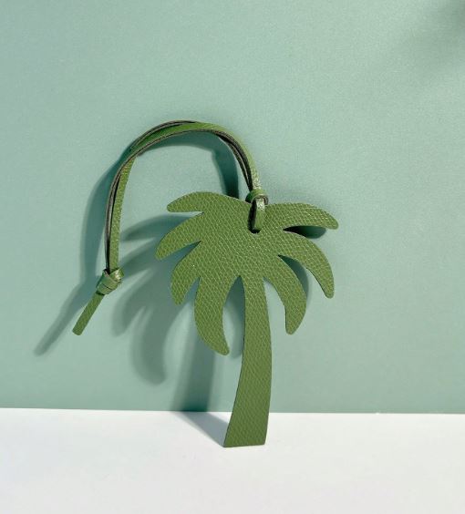 Faux Leather Palm Tree Bag Charm- Green
