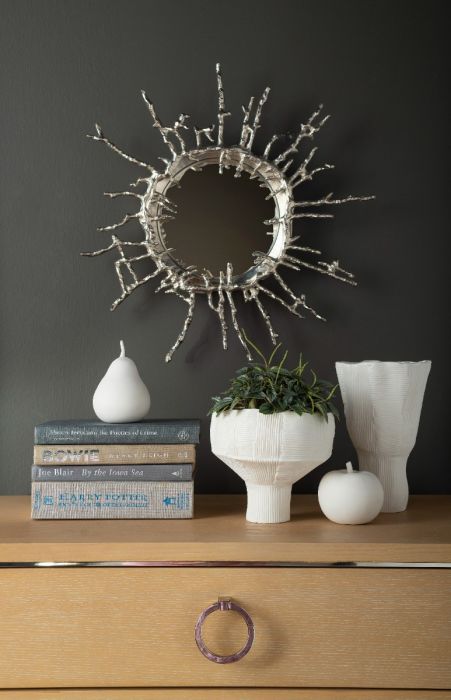 Large Nickel Natural Round Mirror