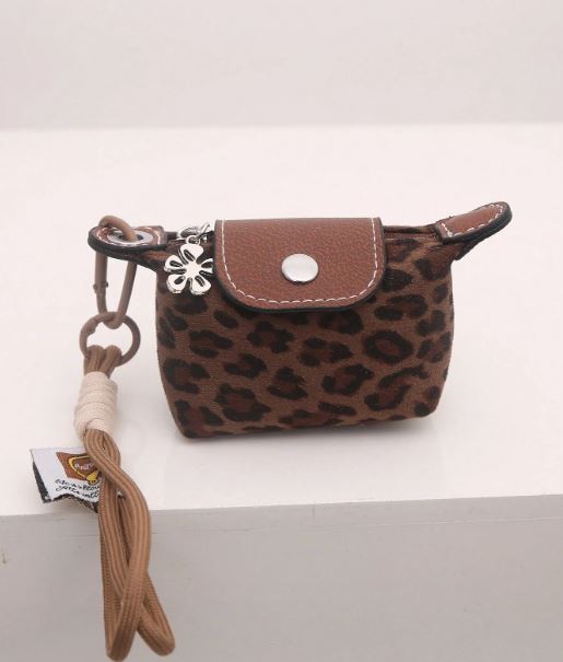 Mini Longchamp Bag Charm Keychain- Brown Leopard
